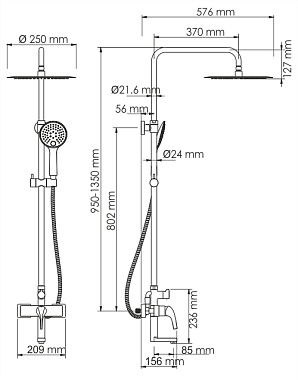 Душевая система WASSERKRAFT Sauer A17101 золото