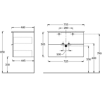 Тумба под раковину подвесная KERAMA MARAZZI Piano PI.75-OLM 44,6х72,3х50см