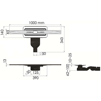 Щелевой душевой трап BERGES SIMPEL 090113 1000 100х31,2см горизонтальный сток