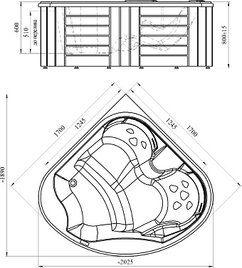 Мини бассейн СПА RADOMIR КОРНЕЛИЯ 1-30-0-0-4-164Б 1700х1700х60см 0,54куб.м