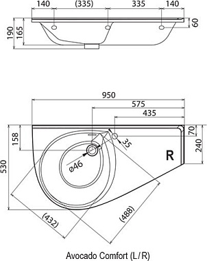 Раковина подвесная RAVAK Avocado XJ9L1100000 95х53см