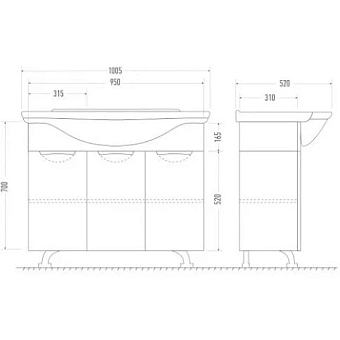 Тумба с раковиной MIRSANT Камилла УТ000008501 31х100,5х70см