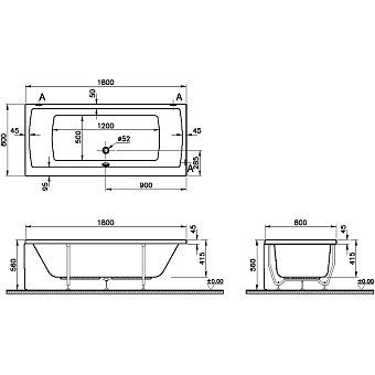 Ванна акриловая VITRA Neon 52540001000 180х80см пристенная