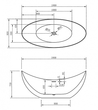 Ванна акриловая Abber AB9333 180х80см отдельностоящая