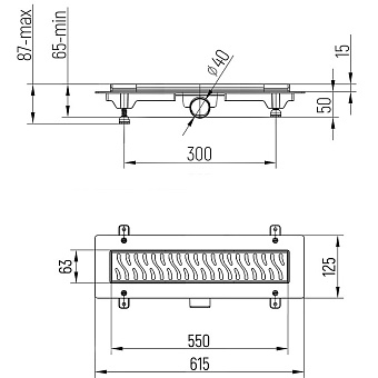 Душевой лоток Paini CH550H 72,5х55см горизонтальный сток с решёткой и опорами
