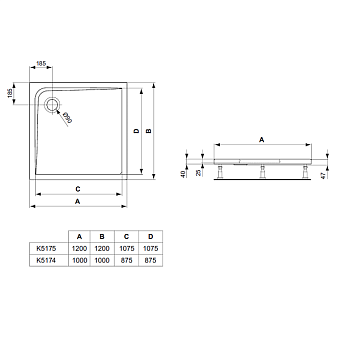 Душевой поддон IDEAL STANDARD ULTRAFLAT K517501 120х120см