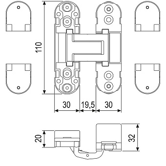 Петля скрытая AGB ECLIPSE 2.0 E30200.03.22 110х30мм бронза