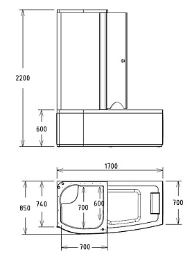 Ванна акриловая Gemy G8040 C L 170х85см пристенная