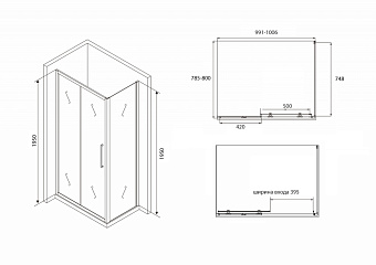 Угловое ограждение Abber Schwarzer Diamant AG30100BH-S80B 195х80см стекло прозрачное