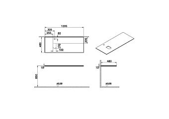 Столешница VITRA Origin 65726 Стекло 48х120,5см чёрный