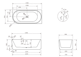 Ванна акриловая Abber AB9438-1.7 R 170х80см пристенная