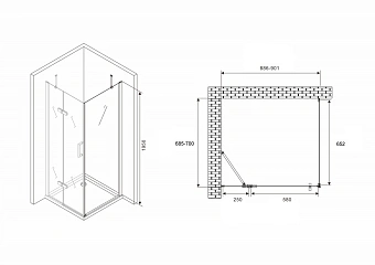 Угловое ограждение Abber Zart AG08090-S71 195х70см стекло прозрачное