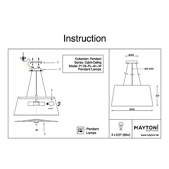 Светильник подвесной Maytoni Calvin Ceiling P179-PL-01-W 60Вт E27
