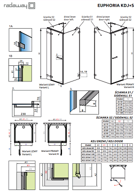 Душевая дверь RADAWAY Euphoria 383612-01L 200х612см стекло прозрачное