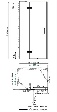 Угловое ограждение WASSERKRAFT Aller 10H10LBLACK MATT 200х120см стекло прозрачное