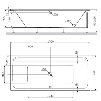 Ванна акриловая AM-PM Inspire 2.0 W52A-170-075W-A 170х75см пристенная