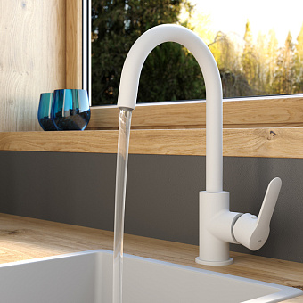 Смеситель для кухни IDDIS Cuba CUBWTFJi05 поворотный излив белый матовый