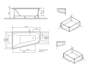 Экран для ванны AM-PM Spirit W72A-160R100W-P2 56см