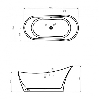 Ванна каменная Abber Stein AS9618 169х75см отдельностоящая