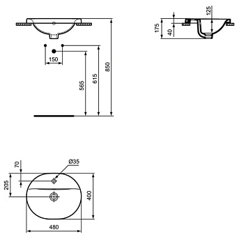 Раковина встраиваемая сверху IDEAL STANDARD CONNECT E503801 48х40см
