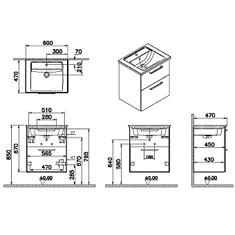Тумба с раковиной VITRA Root 68270 47х60х67см