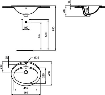 Раковина встраиваемая сверху IDEAL STANDARD EUROVIT E874901 56х46см