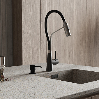 Смеситель для кухни WASSERKRAFT A8417 гибкий излив хром/чёрный