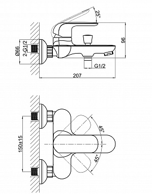 Смеситель для ванны D&K Venice.Gondola DA1023218 чёрный