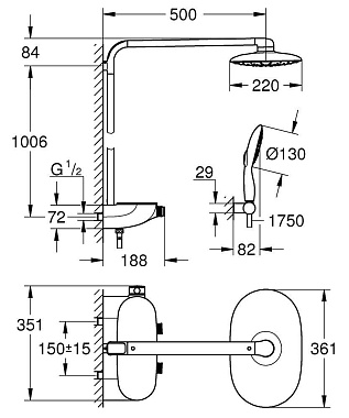 Душевая система GROHE Rainshower System 26361LS0 белая луна