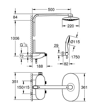 Душевая система GROHE Rainshower System SmartControl Duo 360 26250LS0 хром