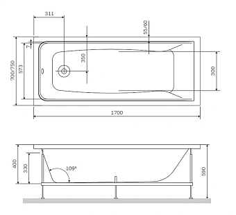 Каркас под ванную AM-PM Gem W90A-170-070W-R 164,4см