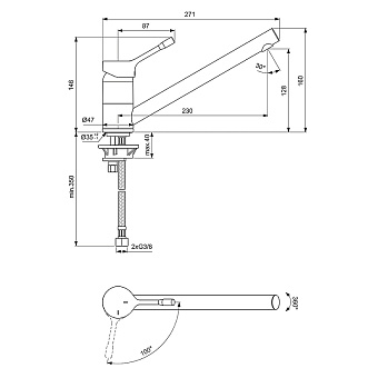 Смеситель для кухни IDEAL STANDARD CERALOOK BC292GN поворотный излив Серебряный Шторм