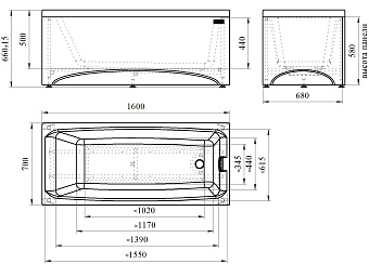 Ванна акриловая RADOMIR (Vannesa) Веста 2-01-0-0-1-242Р 160х70см пристенная