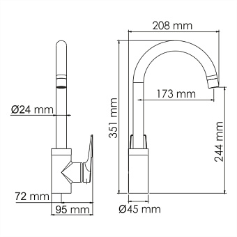 Смеситель для кухни WASSERKRAFT Wiese 8407 поворотный излив чёрный