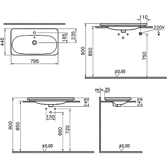 Тумба с раковиной VITRA Nest Trendy 56147 45х80х37см