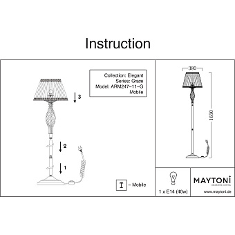 Торшер Maytoni Grace ARM247-11-G 40Вт E14