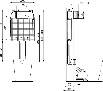 Бачок скрытый IDEAL STANDARD PROSYS R014767 3/6л