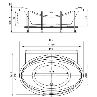Ванна акриловая RADOMIR Лагуна 1-01-4-0-1-026К 185х124см пристенная