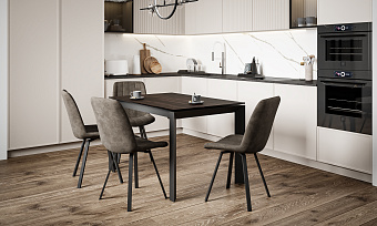 Кухонный стол раскладной AERO 80х120х77см закаленное стекло/керамика/сталь Dark Oak