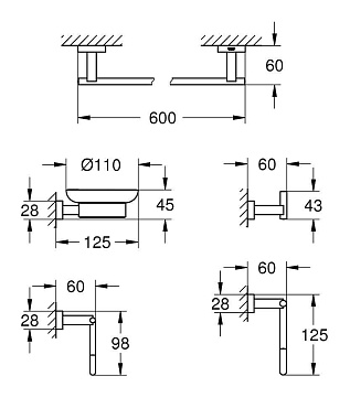 Набор аксессуаров для ванной GROHE Essentials Cube 40758001 хром 5 предметов