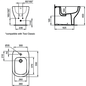 Биде напольное IDEAL STANDARD TESI T3540V3