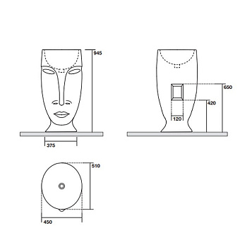 Раковина напольная Kerasan Artwork Moloco 474001 45х51см