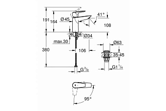 Смеситель для раковины GROHE BauEdge 23908001 хром