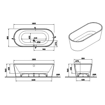 Ванна акриловая VITRA Geo 65380006000 180х80см отдельностоящая