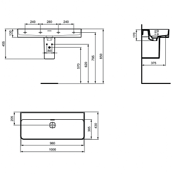 Раковина подвесная IDEAL STANDARD STRADA II T364001 100х43см