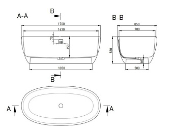 Ванна каменная SALINI LUCE 100121MRH S-Stone матовая 170х85см отдельностоящая