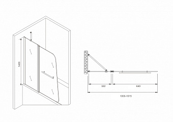 Стеклянная шторка на ванну Abber Ewiges Wasser AG50100 140х100см
