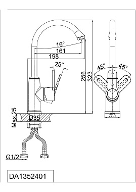 Смеситель для кухни D&K Rhein.Paulinus DA1352401 высокий излив хром