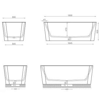 Ванна каменная ArtCeram Square ACW004 44 180х80см отдельностоящая