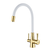 Смеситель для кухни LEMARK Comfort LM3075G-White гибкий излив белый/золото